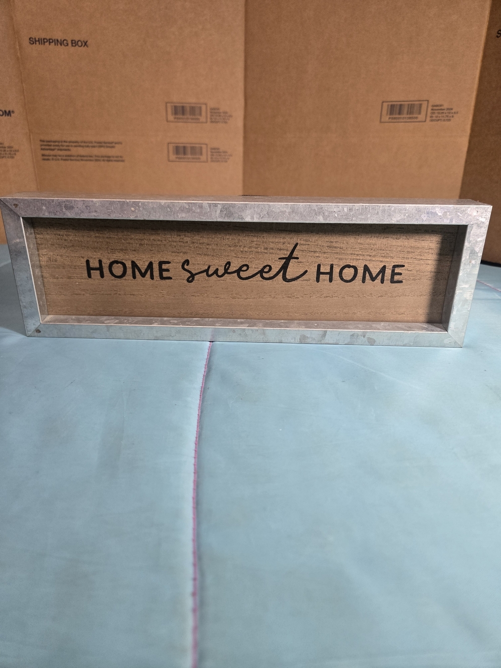 Home Sweet Home Framed Sign - Brown Wood with Silver Frame